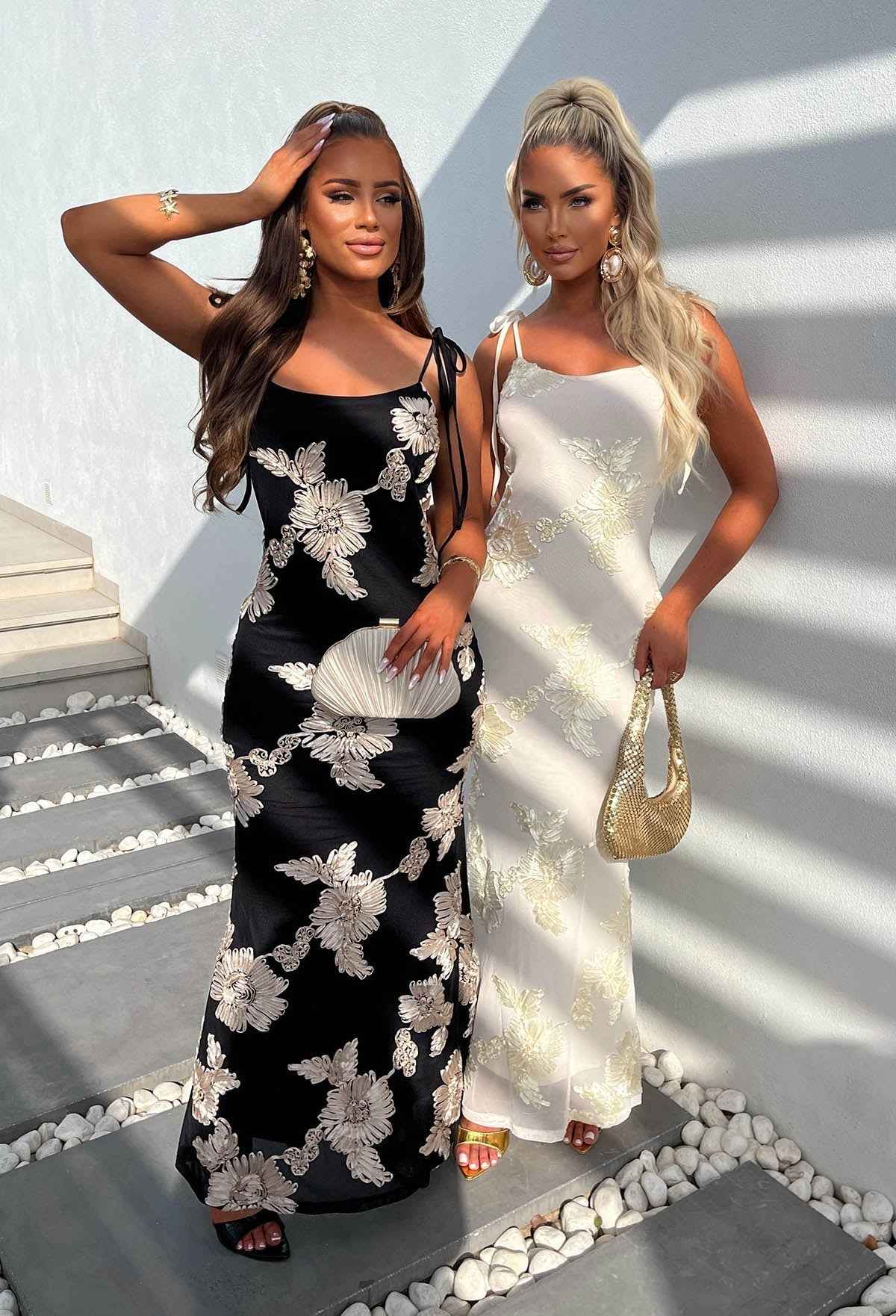 Champagne & Sunsets Cream Ribbon Flower Maxi Dress