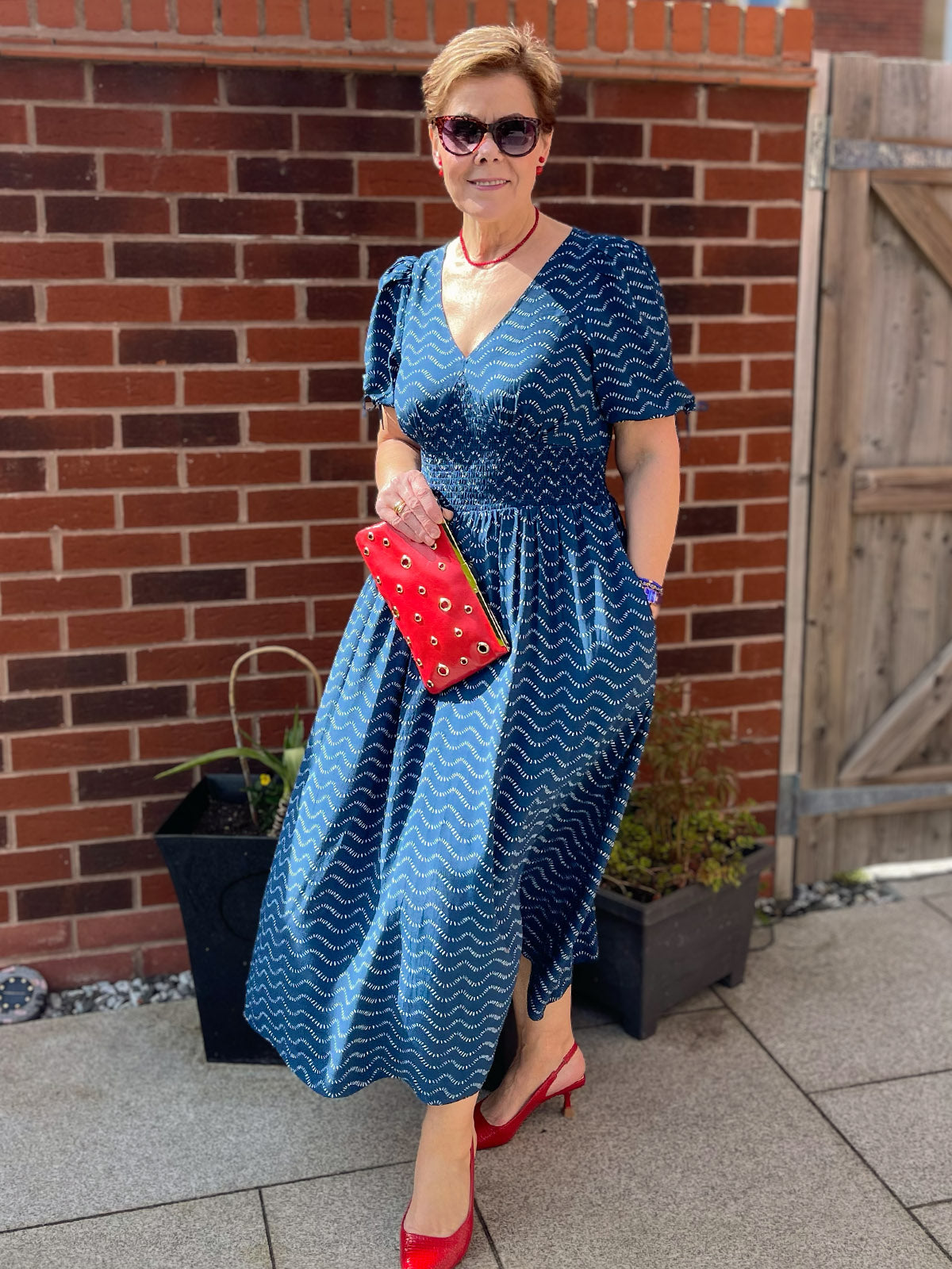 Maddie Wave Print Midi Dress